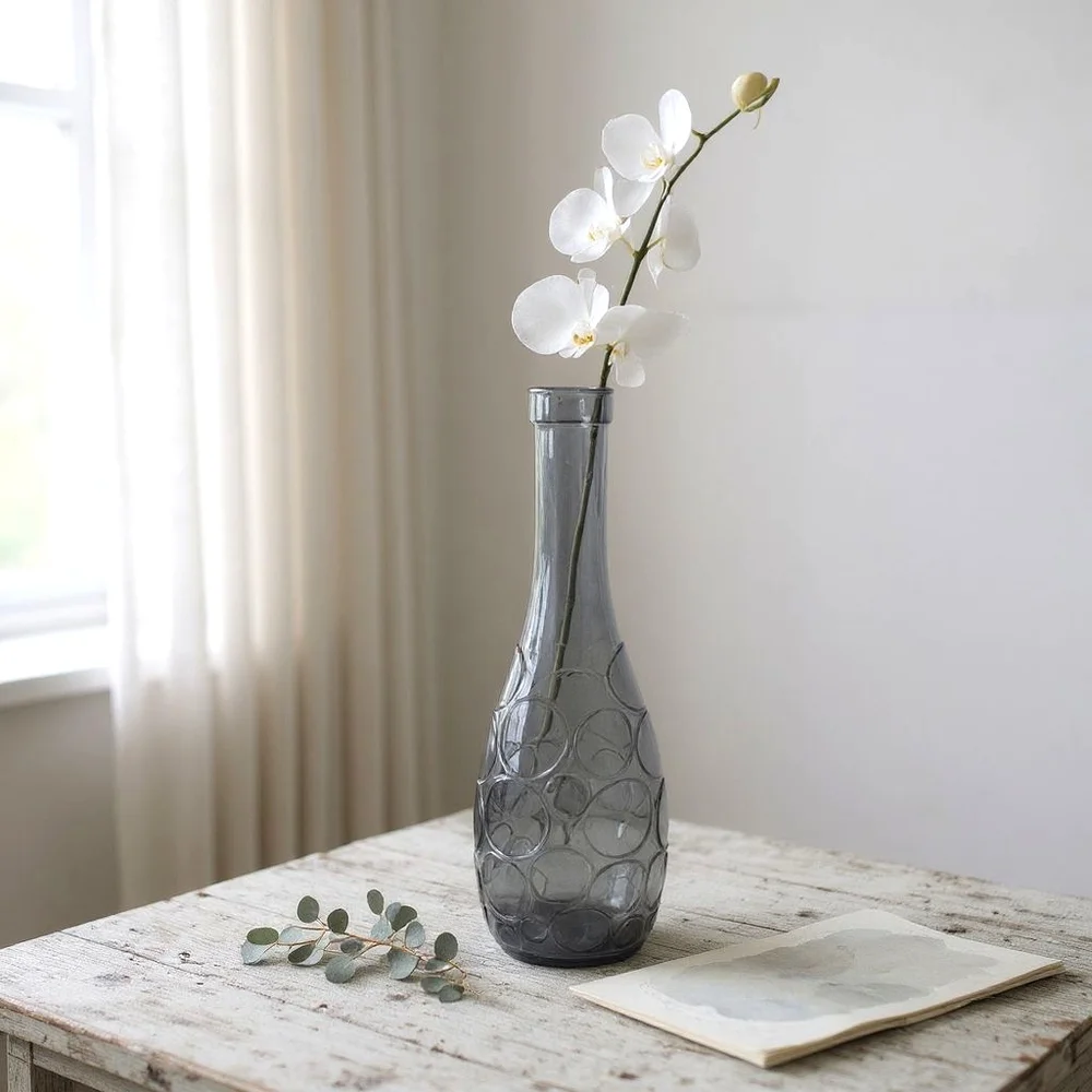 Ikea Contemporary Decorative Smokey Black Bubble Bottle Glass Vase